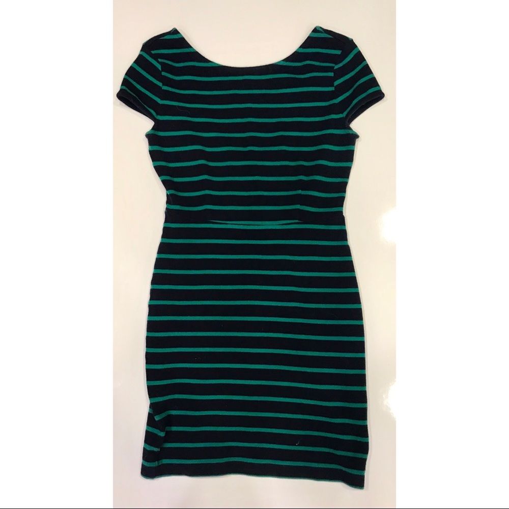 Blue with green horizontal strip mini dress